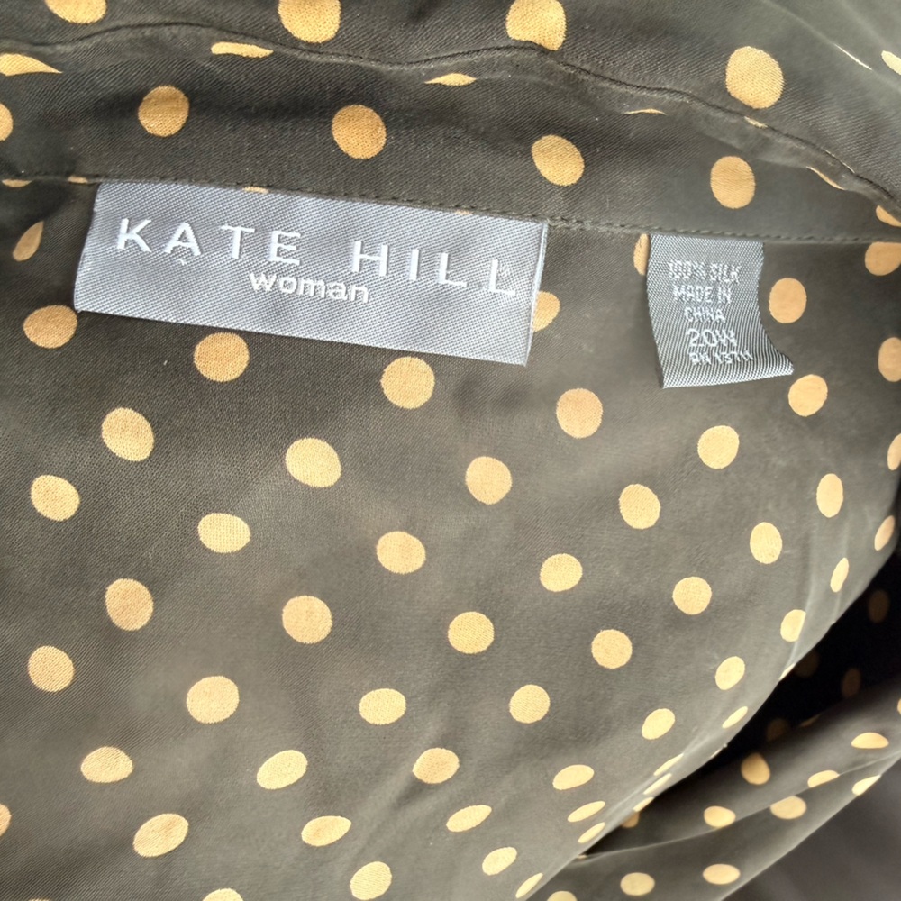 Kate Hill Polka Dot Silk Button-Up Blouse olive green -Tan - Picture 3 of 4
